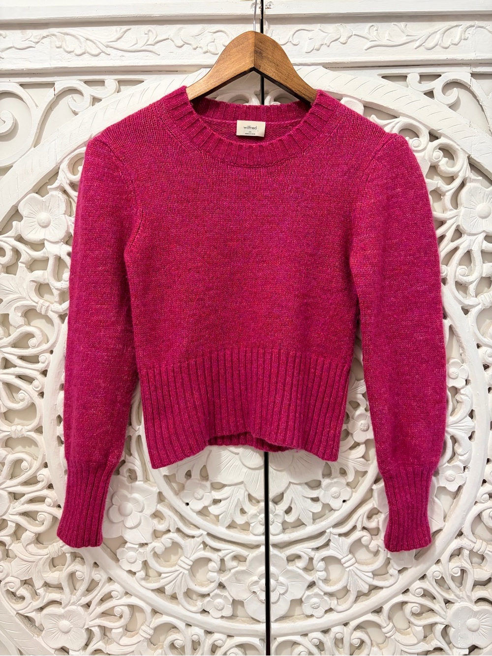Wilfred Wool Cashmere Crew Neck Sweater Fuchsia Pink XS